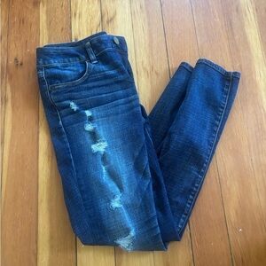 American Eagle Outfitters Dark Blue Distressed Skinny Jeans